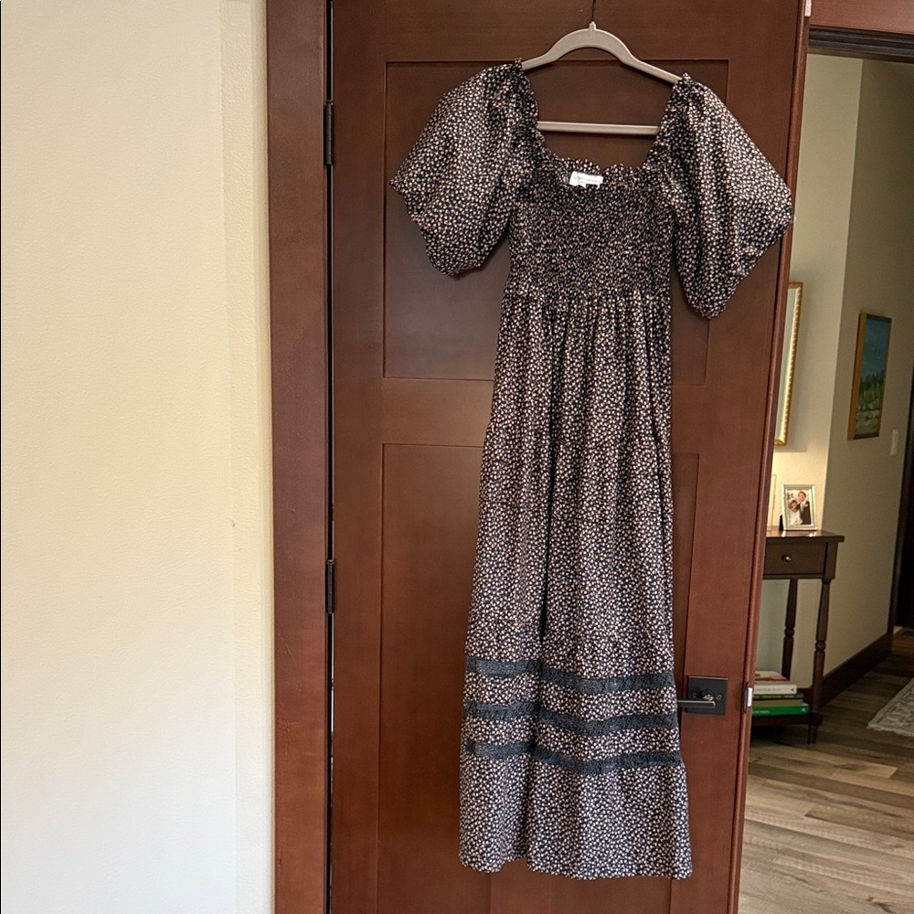 Mi Golondrina Black and White Puff Sleeve Maxi Dress